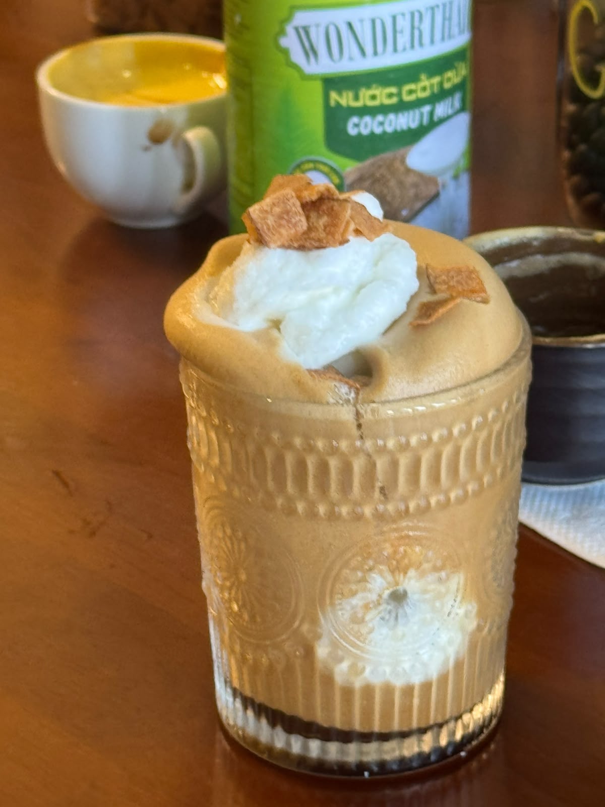 Vietnamese coconut coffee with whipped cream